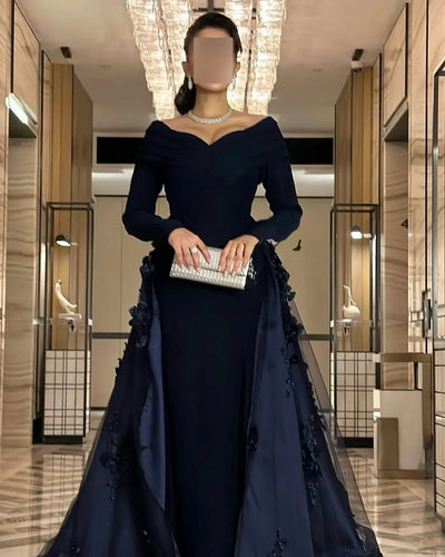 Customized Exquisite Off the Shoulder Long Sleeves Evening Dress High Quality Jersey Prom Dresses Temperament Homecoming Gowns