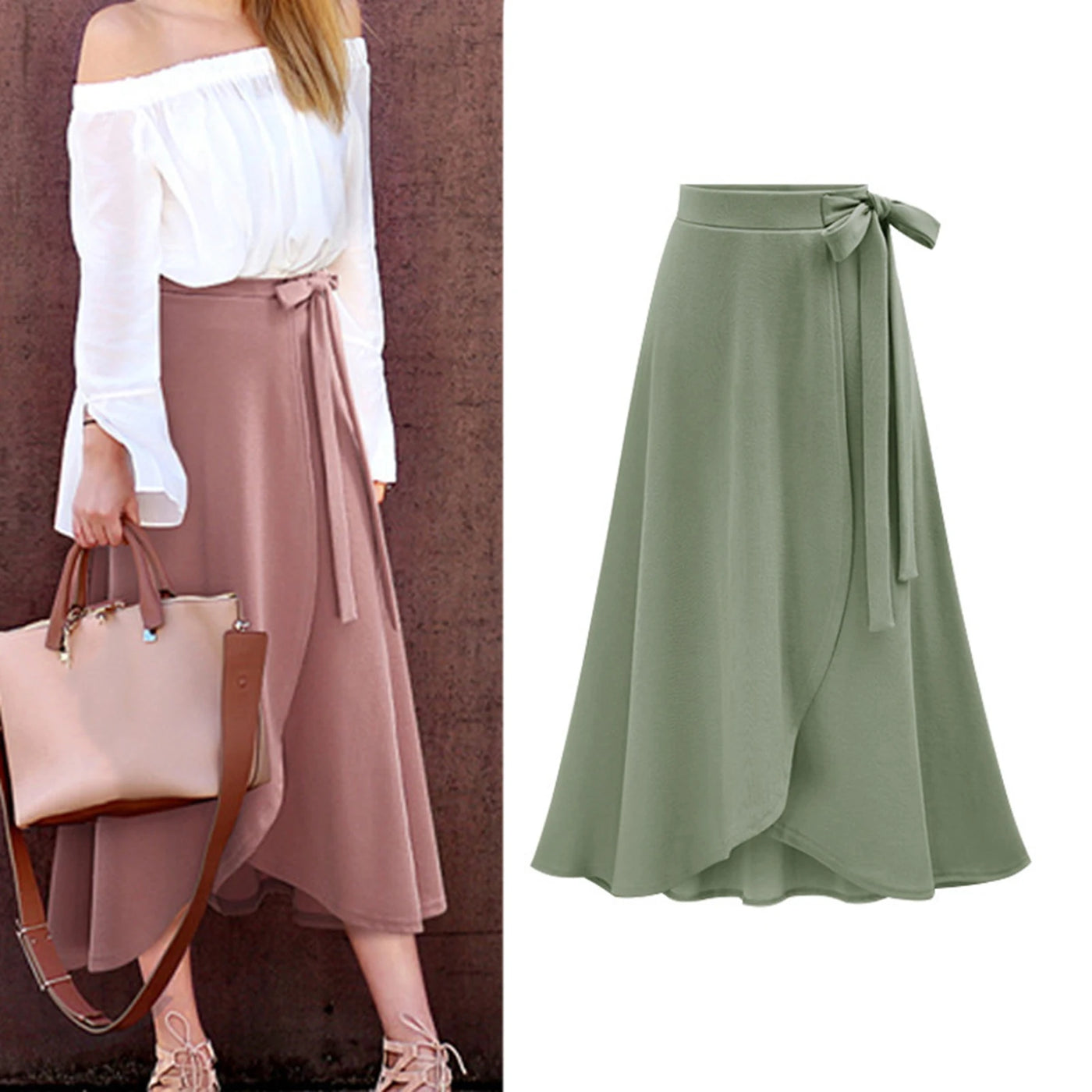 Elegant Long Skirt for Women Bandage Solid Color Split Large Hem Skirt Office Lady Casual Skirt 2021 Summer Female Clothes