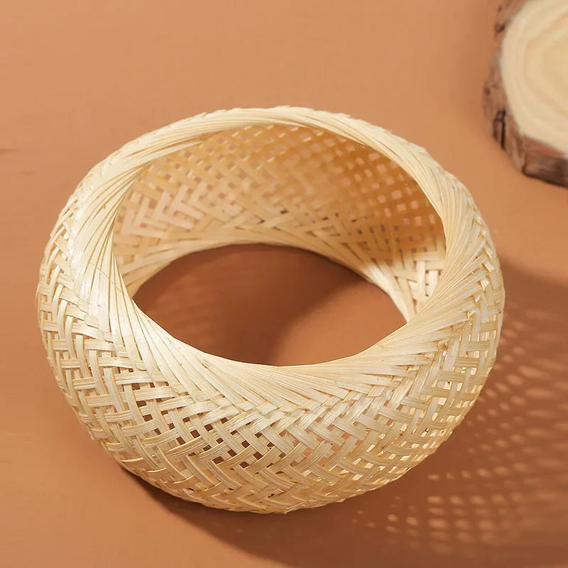 Bohemian Female Fashion Wood Bamboo Rattan Weave Handmade Bangles Big Bracelets For Women Boho Beach Style Ladies Jewelry Gifts