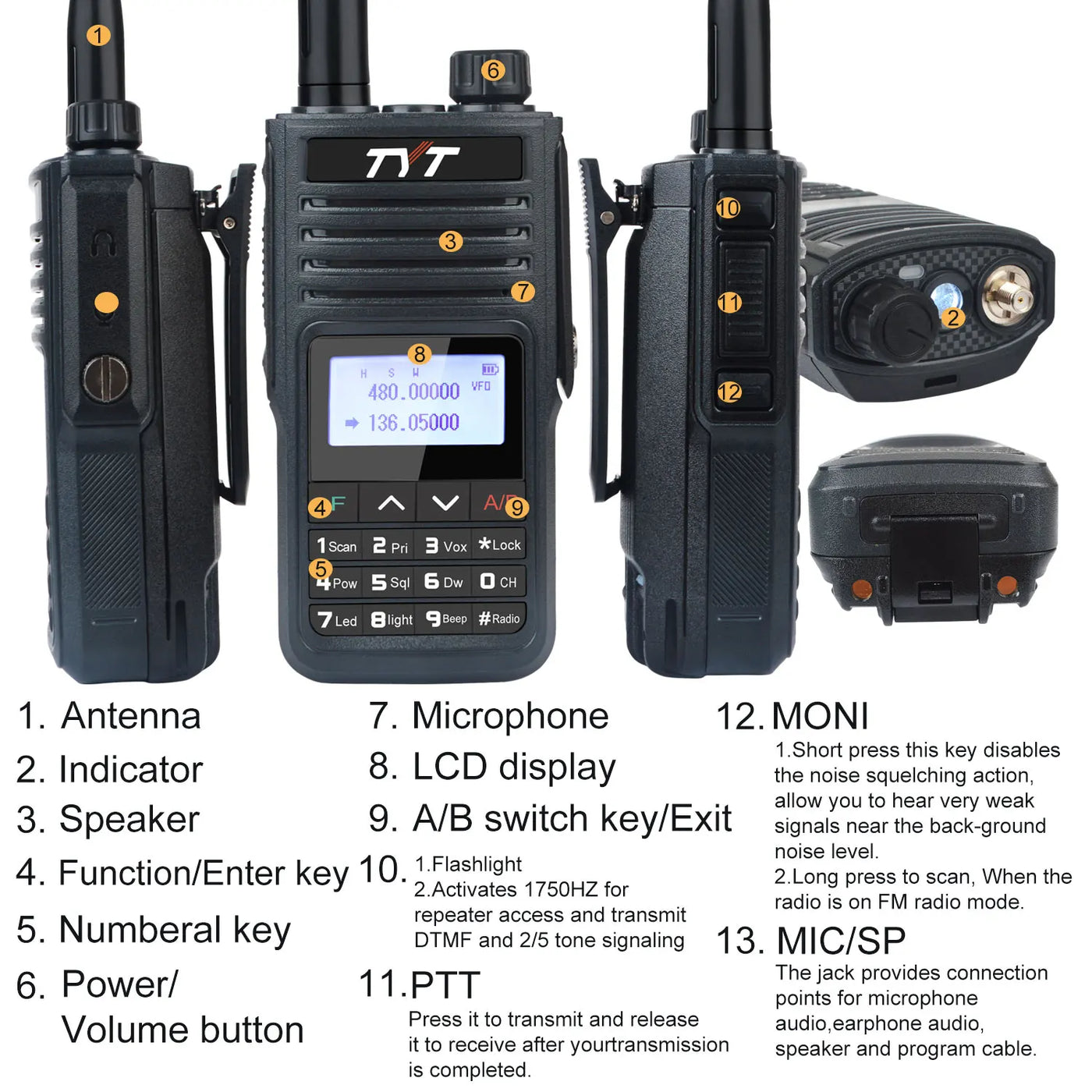 TYT TH-UV99 IP68 Waterproof 10W VHF UHF Dual Band 2M 70CM Radio Dual Wait Scrambler 1750Hz DTMF Walkie Talkie