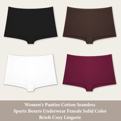 4PCS Women's Panties Cotton Seamless Sports Boxers Underwear Female Solid Color Briefs Cozy Lingerie Intimate Underpants XS-XL