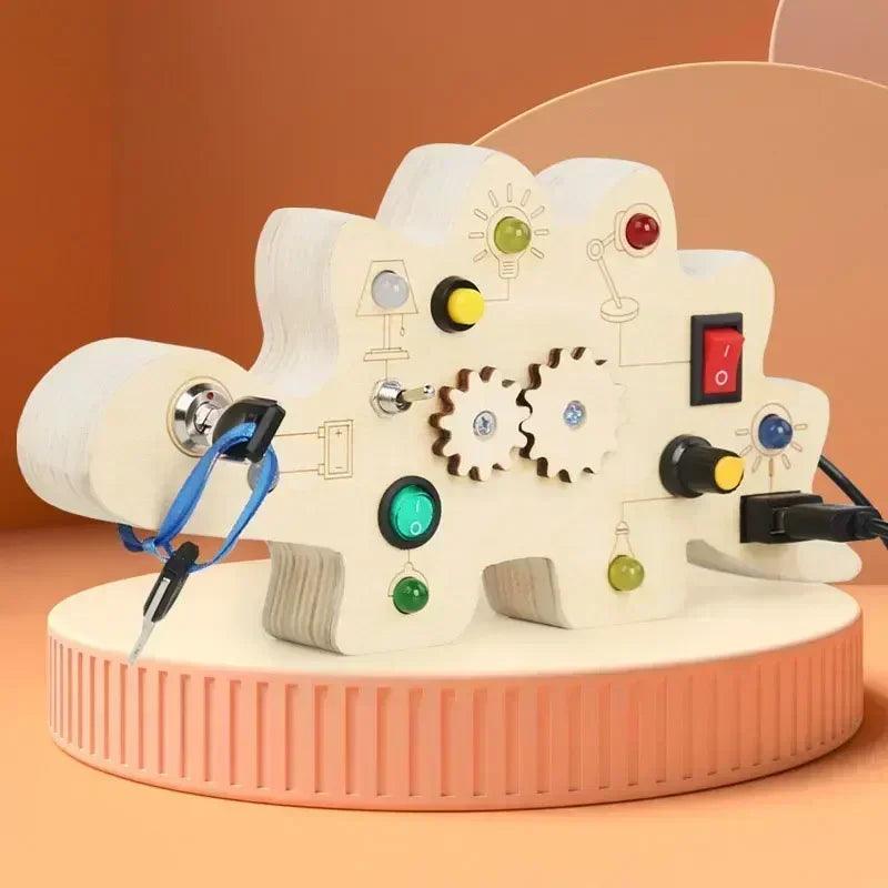 Montessori busy board sensory toys wooden with led light switch control travel activities children games for 2-4 years
