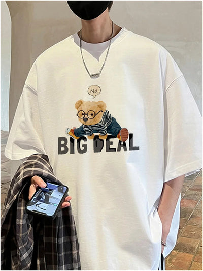 Designer Brand Men T-shirts Loose Summer Unisex Cute Bear Print Tees Fashion Kpop Male Tops High Quality Cotton Male Clothing