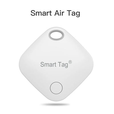 White square Smart iTag tracker with rounded corners and brand name