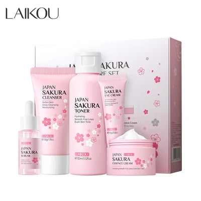 LAIKOU Sakura Kit Skin Care Sets Moisturizing and Reducing Fine Lines Cleansing Pore Product 5-Piece Korean Christmas Gift Set