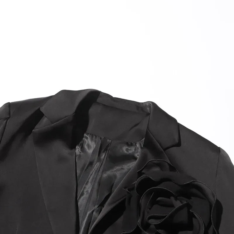 Blazer Women Fashion Elegant Style Flower Splicing Design Suit Jacket Three-dimensional Decoration Solid Color Suit Women Coats
