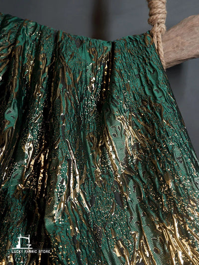 Super concave and convex texture, green-gold three-dimensional vein, jacquard texture, embossed fabric, Hanfu designer fabric