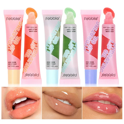 Febble 3 Color Hydrating Lip Oil Moisturizing Plump Lip Balm Fade Lip Line Lip Mask For Autumn And Winter Lip Care Tools