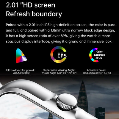 2025 2.01'' Smart Watch Bluetooth Call Play Music Smartwatch Fitness Clock Sport Waterproof Watches for Men Women iPhone Android