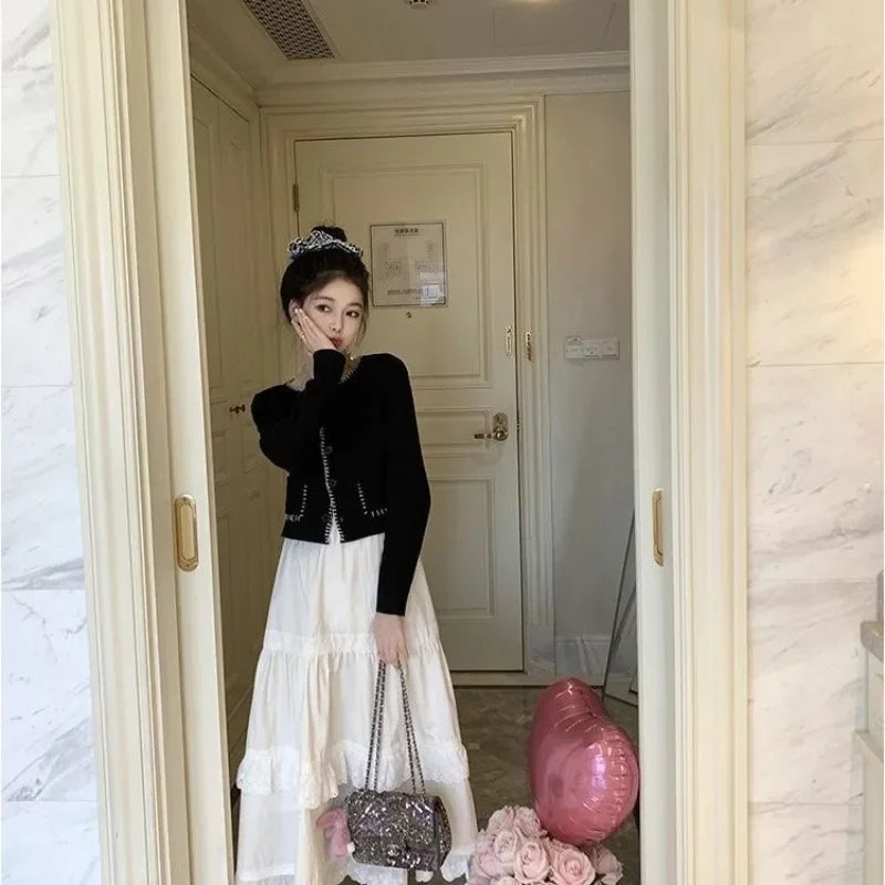 Lace A-line Loose All-match Spring Autumn Ankle-length Skirts for Women Korean Style Female Tender Fashion Leisure Students Chic