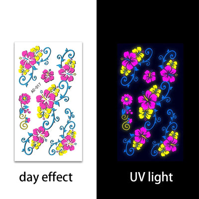 Temporary Fluorescent Tattoos Flower Feather Animals Pattern Body Arm Leg Face Stickers Night Bar Party Music Festival