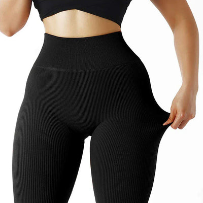 High Waisted Seamless Yoga Leggings, Ribbed Sportswear Tights