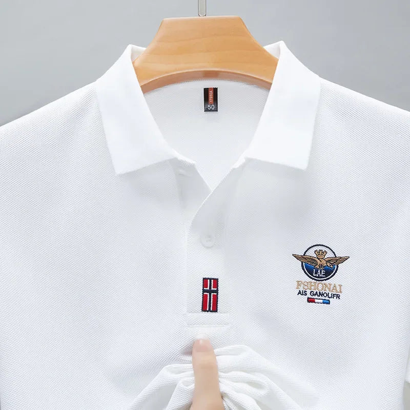 Short Sleeved Polo Shirt for Men in Summer 2025, New Business Casual Wrinkle Resistant Half Sleeved Lapel T-shirt, Loose and Iro