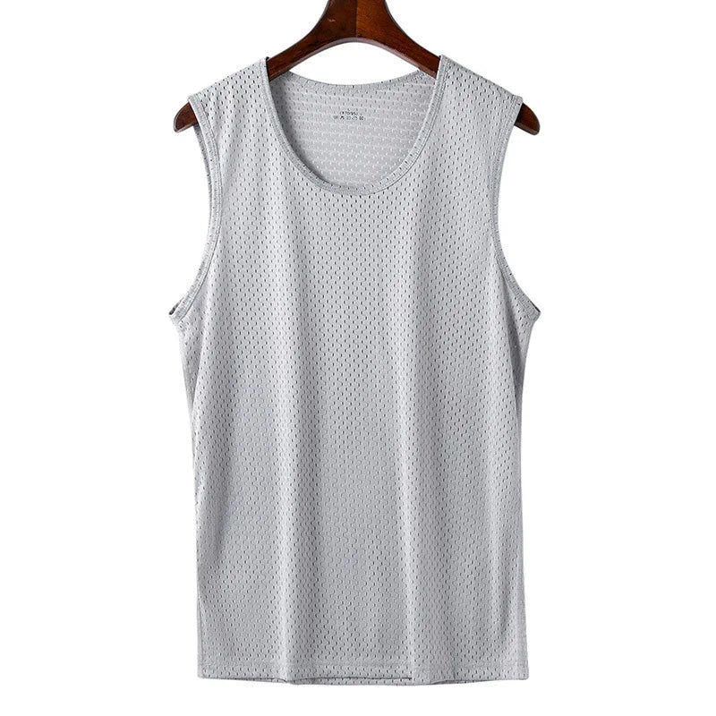 Men's Tank Top Gym Clothing Men Ice Silk Undershirt T-shirt Mesh Bodybuilding Vest Sports Fitness Sleeveless Breathable Tops 5XL