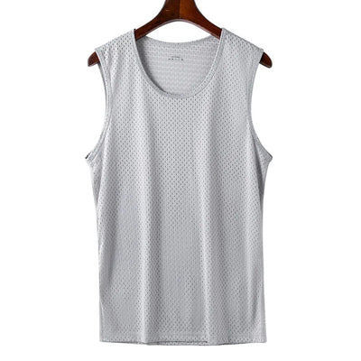 Men's Tank Top Gym Clothing Men Ice Silk Undershirt T-shirt Mesh Bodybuilding Vest Sports Fitness Sleeveless Breathable Tops 5XL