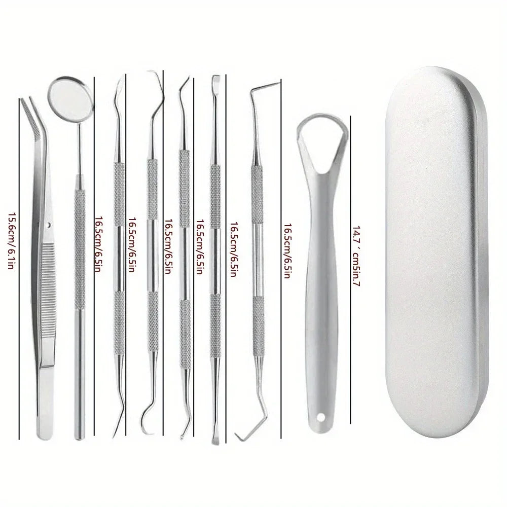 Tooth Cleaning Kit, Including Case, Tongue Scraper, Tweezers Scrapers Debris Removers,Toothpick Tools, Featuring Non-Slip Handle