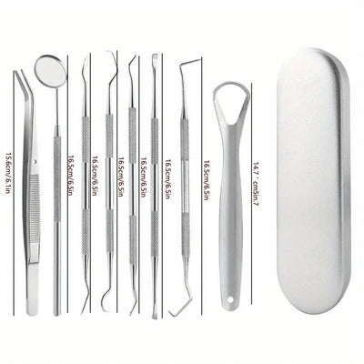 Tooth Cleaning Kit, Including Case, Tongue Scraper, Tweezers Scrapers Debris Removers,Toothpick Tools, Featuring Non-Slip Handle