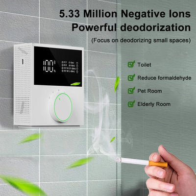 Air Purifier for Home 2400Mah USB Rechargeable Negative Ion Air Purifier Low Noise Smart Air Ionizer with LED Digital Display