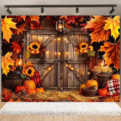 Autumn Harves Happy Thanksgiving Background Pumpkin Turkey Orange Backdrop Banner Party Decorations Supplies Family Party Gifts