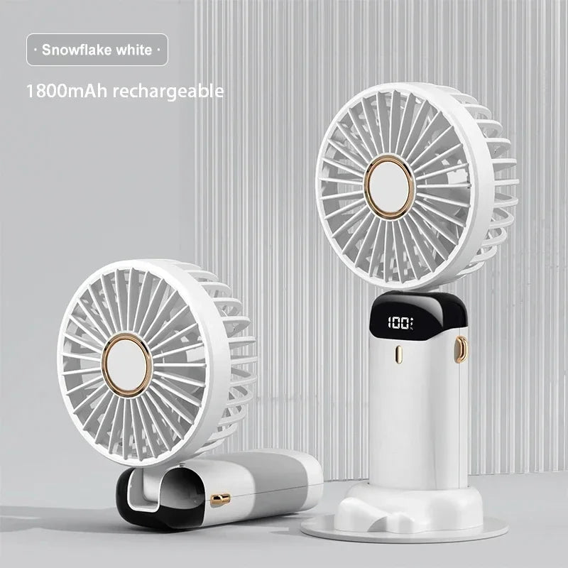 Handheld Mini Fan Foldable Portable Neck Hanging Fans 5 Speed USB Rechargeable Fan with Phone Stand and Display Screen 1800mAh