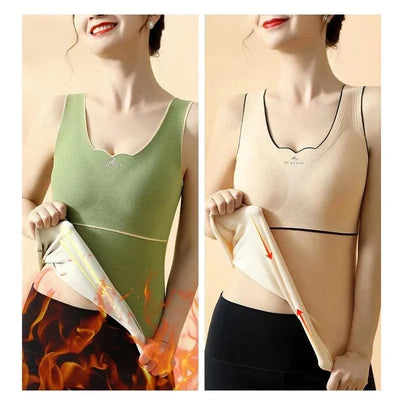 Thermal Underwear Velvet Vest Winter Women’s Solid Bottom with Chest Pad Camisole Slim Warm Sling Vest Female Thermal Underwear