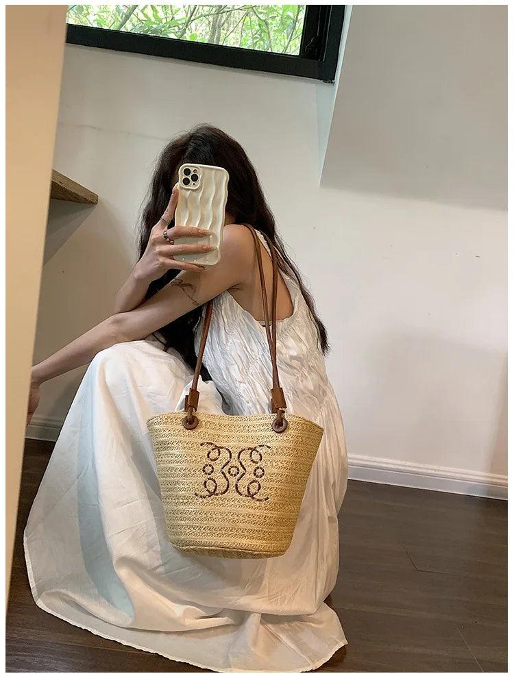 Fashion retro shoulder bag women handbag luxury brand designer tote straw messenger elegant ladies beach bags