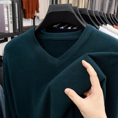 New Sweatwear Men's V Neck Basic Solid Color Sweaters Round Neck Elastic Pullovers Warm Autumn Knitted Oversized Sweater Men