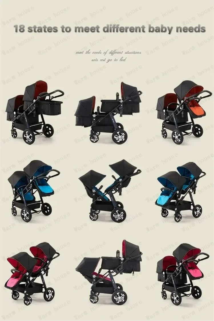 New Twins Baby Stroller Foldable Double Baby Stroller for Two Children Shock-absorbing Twin Baby Stroller Four Wheel Cart