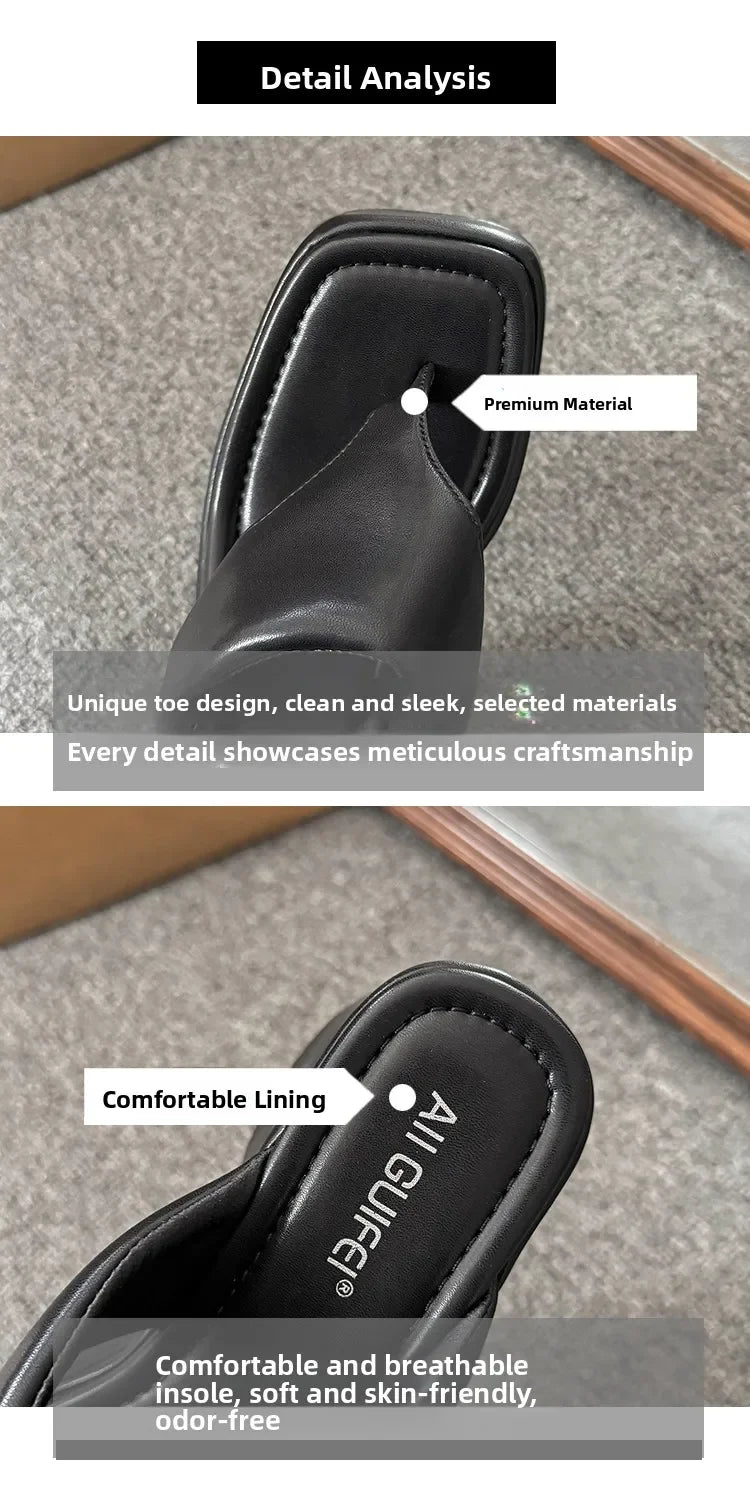 Women's Summer Outdoor Platform Sandals Flip Flops High Heel Thi Bot Clog oes Heightening Slippers Korean Sle PU Mat...