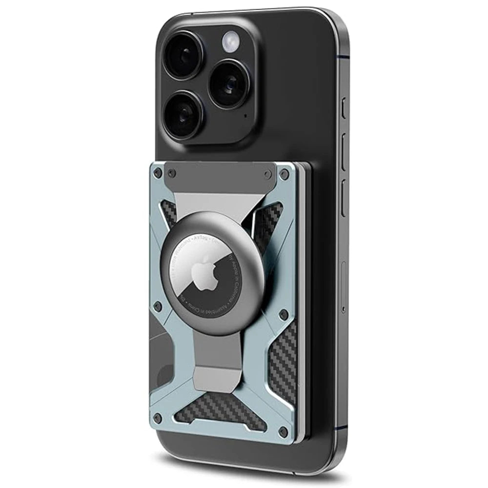 Mag Safe Wallet Money Clip, 2 in 1 Air Tag Holder and Money Clip, [With1 Magnetic Sheets], for Magnetic and Non-Magnetic Phones