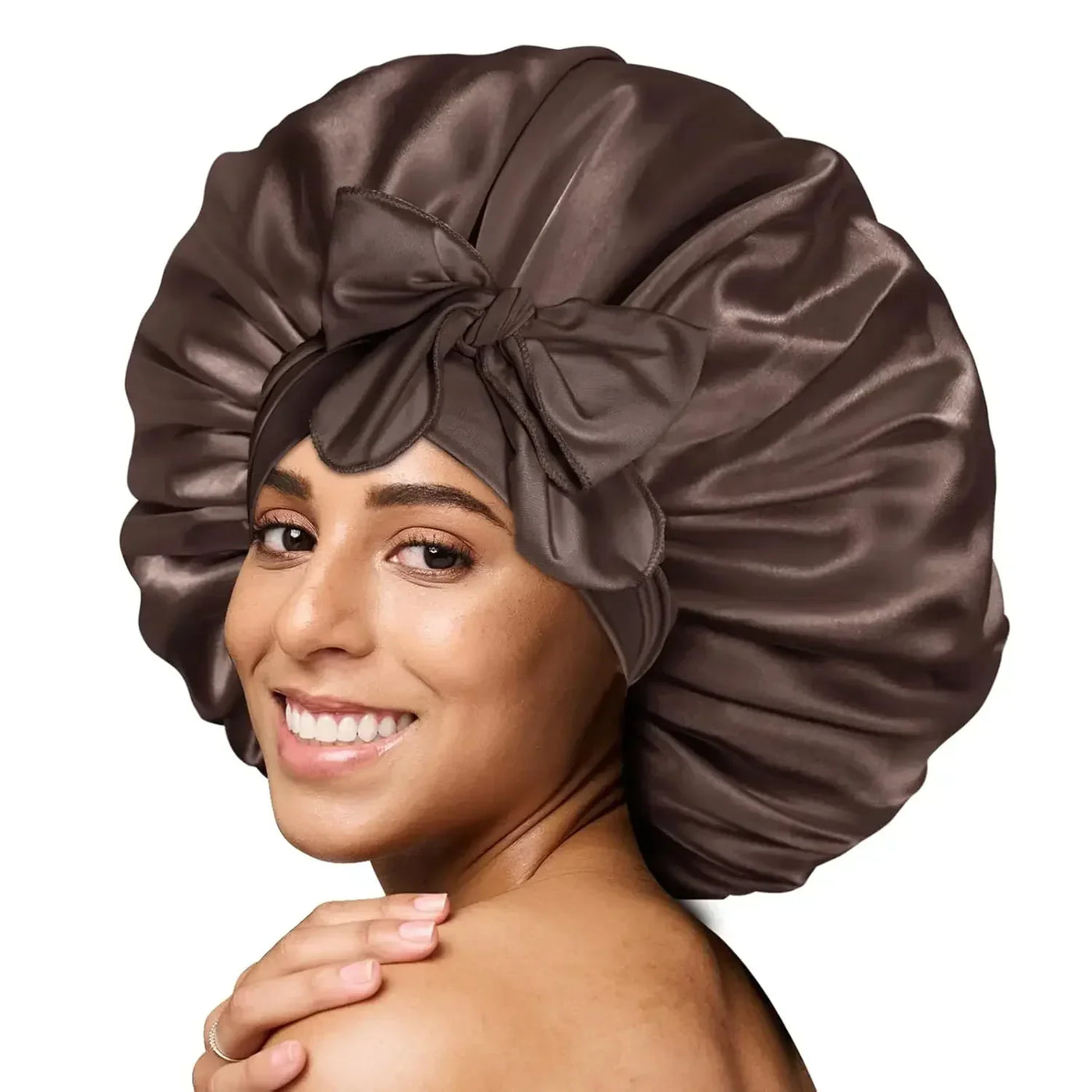 Silk Bonnet for sleeping Women Satin bonnet Hair Bonnet Night Sleep Cap Scarf wrap for Curly Hair with tie Band Black