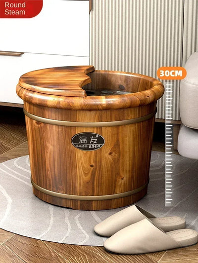 Foot Soaking Wooden Bucket Solid Wood Bath Calf Wooden Foot Washing Bucket Insulation Wooden Basin Foot Soaking Bucket