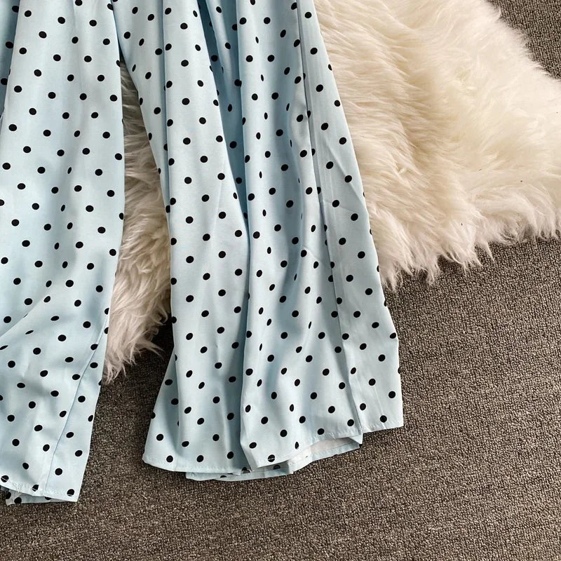 V Neck Sexy Dolman Sleeves Waist Slim Polka Dot Print Jumpsuit Women Wide Leg Trousers Jumpsuit