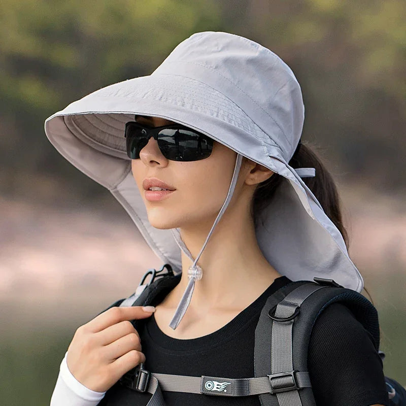 Summer Hat Women Outdoor UV Anti Neck Protection Sun Visor men Fishing Hiking Wide Brim Shawl Sunscreen Ponytail Cap undefine