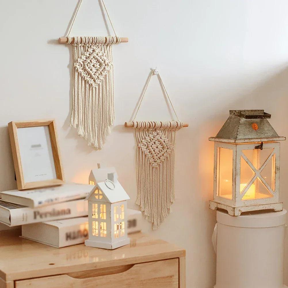 Hand-woven color macrame wall hanging ornament bohemian craft decoration gorgeous tapestry for home livingroom decor