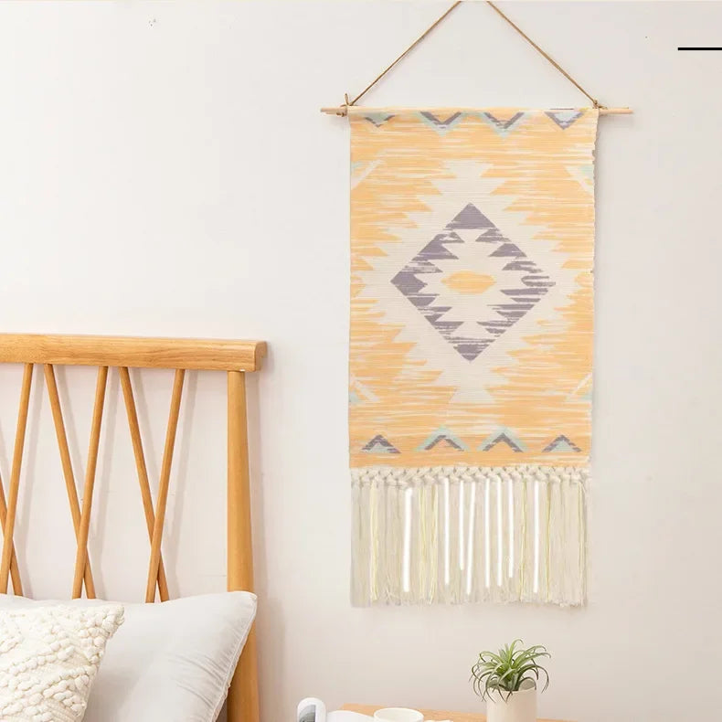 Home decoration Bohemian Tapestry Wall decor aesthetic room Tassel Macrame Hanging Art geometric Woven Cotton Handmade Linen for