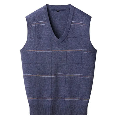 Knitted Sweaters for Men Letter Waistcoat Man Clothes Plaid Vest V Neck Sleeveless Overfit Maletry Cotton Knitwears Classic Ugly