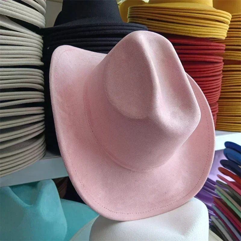 Western suede leather 7.5cm denim women’s fedora hat men’s church jazz fashion travel party 2024