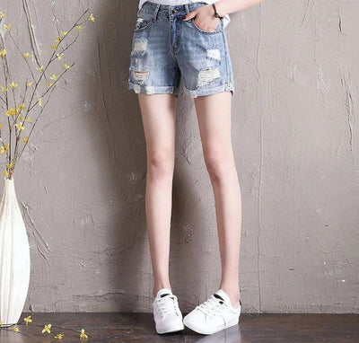 Women's Denim Shorts Ripped Boxer High Waist Female Short Jeans Pants Cheap Offer Aesthetic Hot Kpop Harajuku Fashion Stretchy