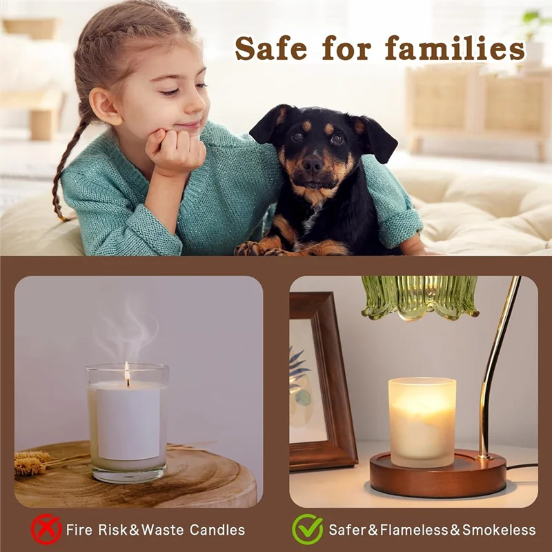 B84B-Cute Candle Warmer Lamp With Timer& Dimmable Function, House Warming Gift For New Homes, Lotus Wax Melt Lamp US Plug