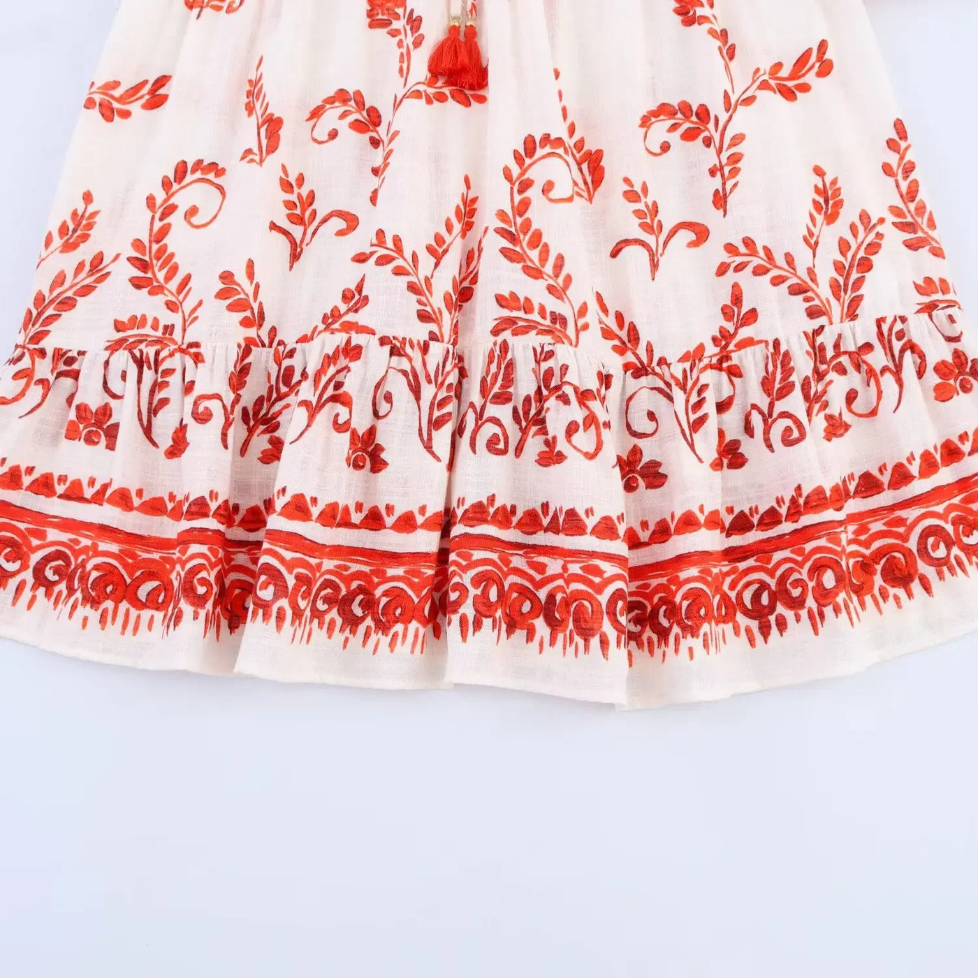 Women's Dresses Summer 2025 New Printed Long Sleeve Dress Mini Skirt Emotional V-neck Design Tassel Trim Stylish and Sexy