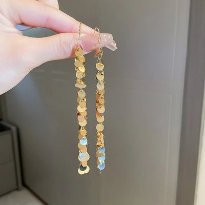 Fashion Statement Long Statement Gold Plated Bling Tassel Earring For Women Female Stainless Steel Wedding Daily Pendant Jewelry