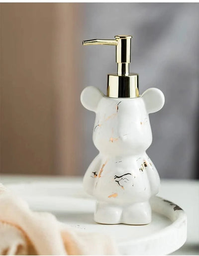 Luxury Marbling Bear Shape Ceramics Soap and Gel Dispenser Creative Black White Empty Shampoo Bottle Bathroom Storage Accessorie