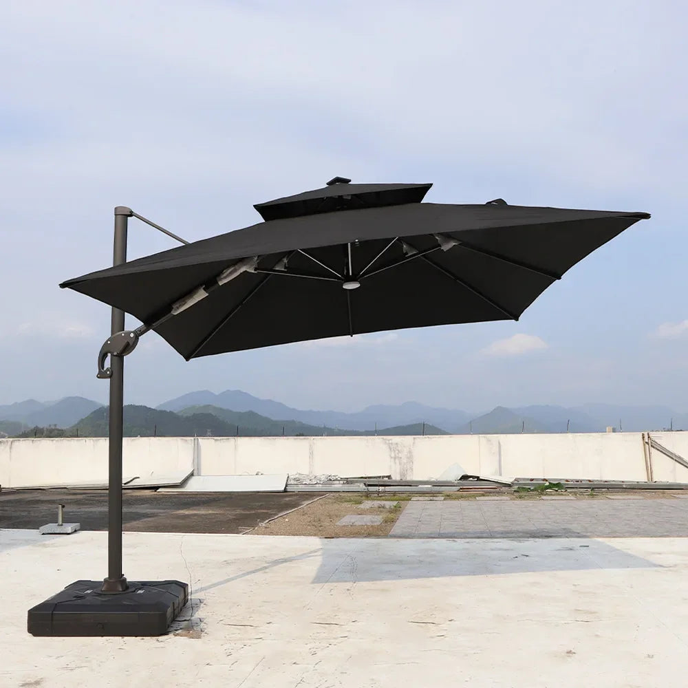 Umbrella Patio Outdoor Parasol black10ft Offset Cantilever Garden Led With Solar Lights