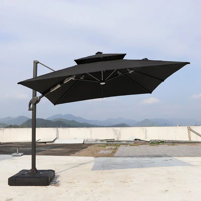 Umbrella Patio Outdoor Parasol black10ft Offset Cantilever Garden Led With Solar Lights