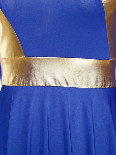 Women Church Choir Worship Liturgical Dress Modern Lyrical Dance Waltz Stage Performance Costume Long Sleeve Metallic Shiny Gown