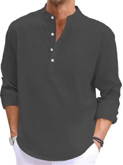 New Men's Linen Long Sleeve TShirt Cotton Mens Shirts Designer Lightweight Streetwear Solid Color Loose Casual Breathable Shirt