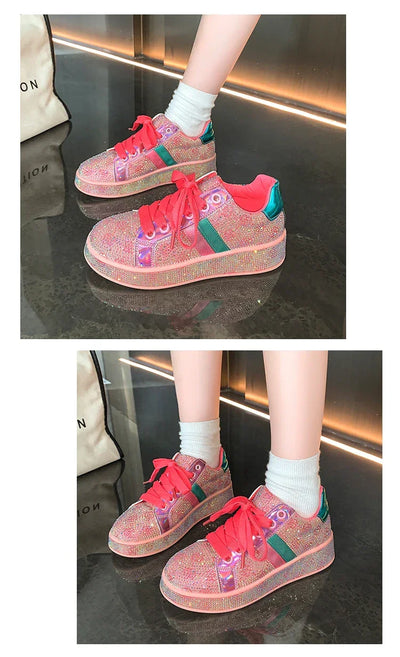 Women Sneakers 2025 New Sparkles Luxury Platform Designer Shoes for Woman Trainers Rhinestone Fashion Casual Sneakers Women