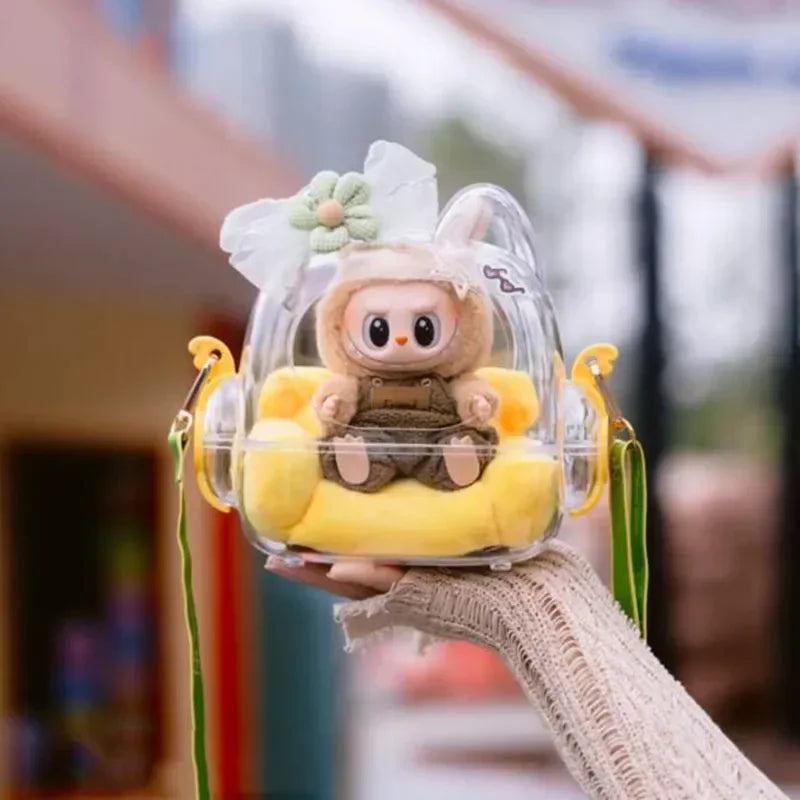 Labubu Doll Mini Sofa with Storage Bag Kawaii 17cm V1 V2 Labubu Transparent Crossbody Bag Cute Plush Doll Accessories Toy Gifts