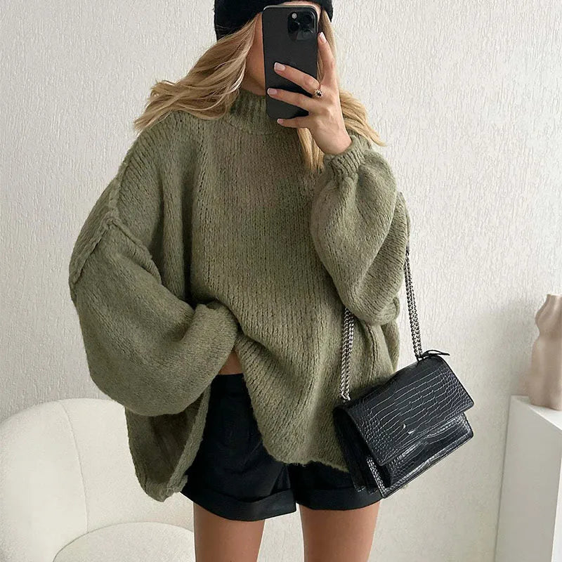 Women Knitted Sweaters Autumn Winter Female Long Sleeve Round Neck Pullovers Solid Color Ladies Casual Loose Tops Warm Knitwear